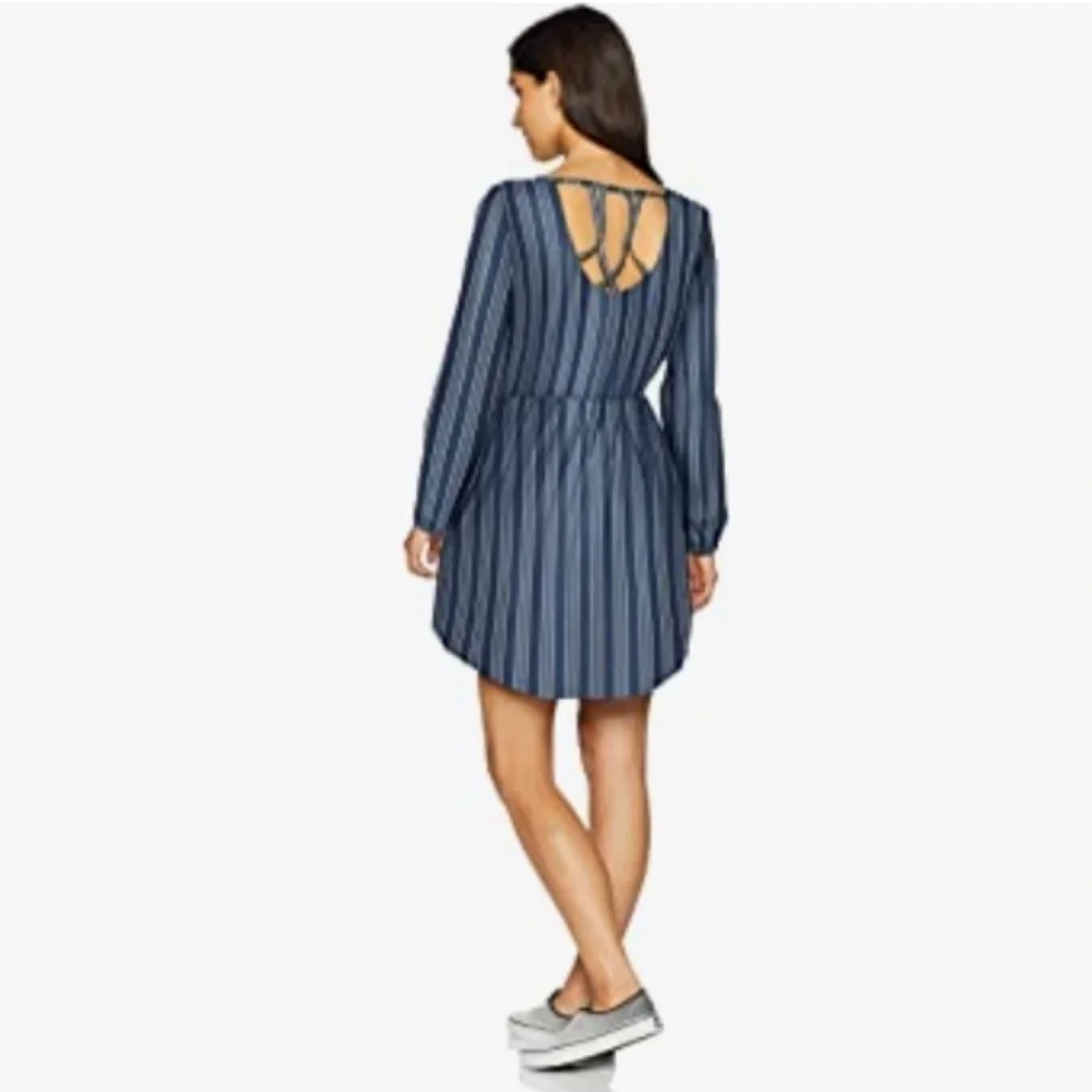 Roxy Women's Highland Escape Horizontal Striped Long Sleeve Navy Skater Dress - Picture 2 of 11